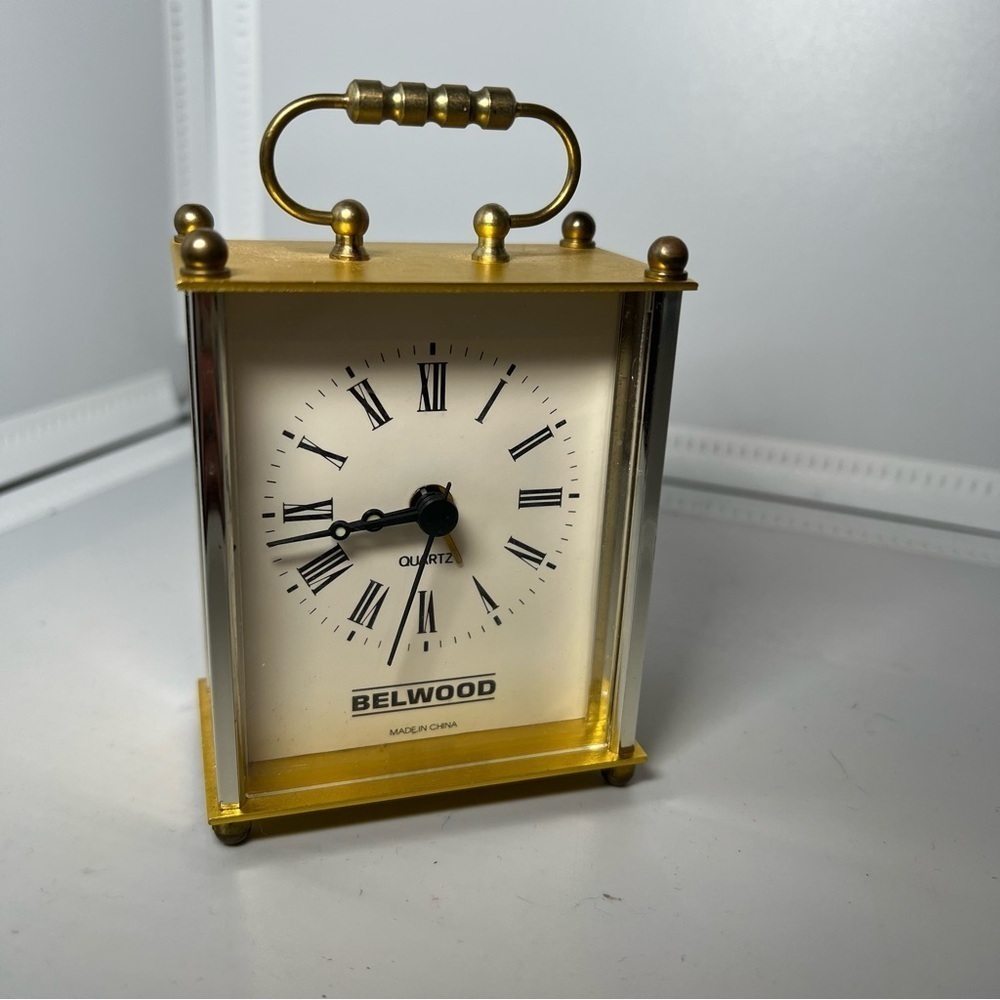 Vintage Belwood Gold-tone Quartz Carriage Clock With Alarm Works!